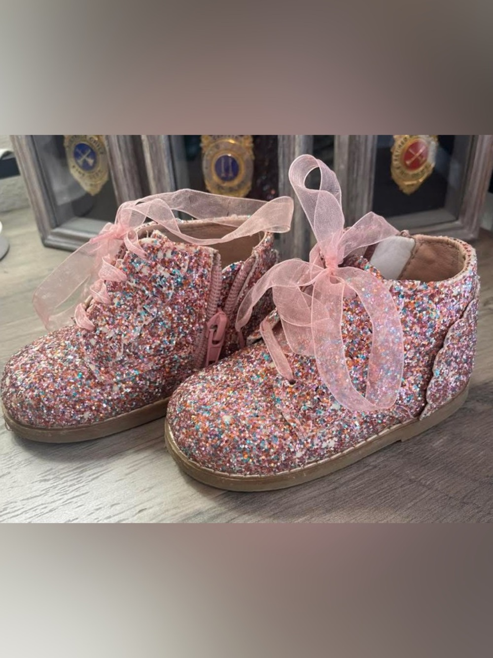 Girls' Glitter Pink Ribbon Lace Boots - Sparkle Playtime Shoes